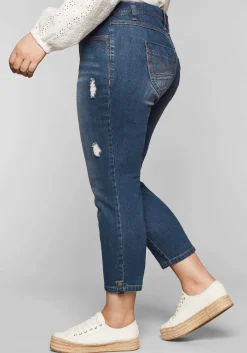 Slim Fit Jeans in 7/8-Länge mit Destroyed-Effekten