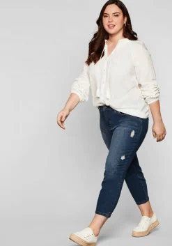 Slim Fit Jeans in 7/8-Länge mit Destroyed-Effekten