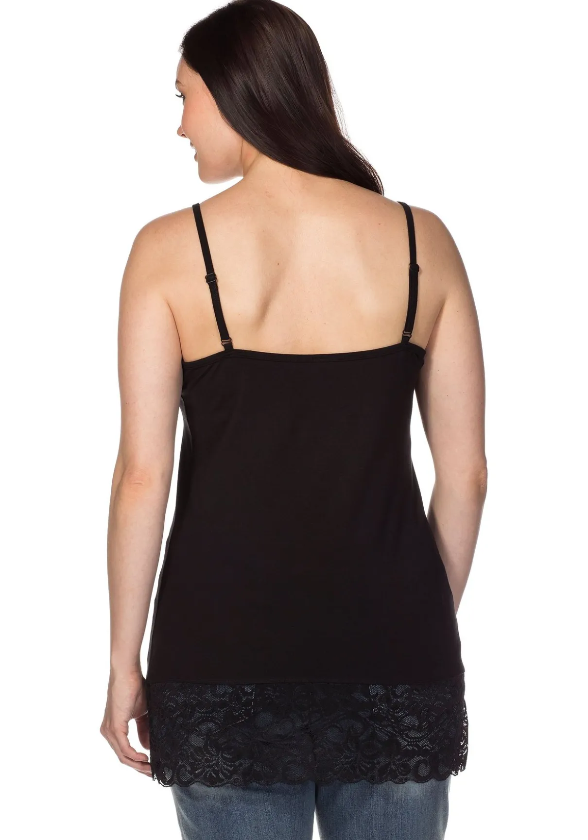 Spaghetti-Top mit breitem Spitzensaum