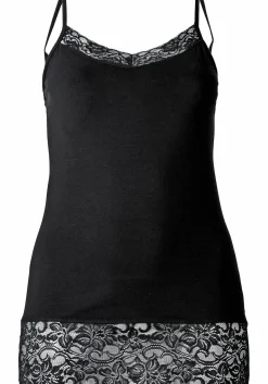 Spaghetti-Top mit breitem Spitzensaum