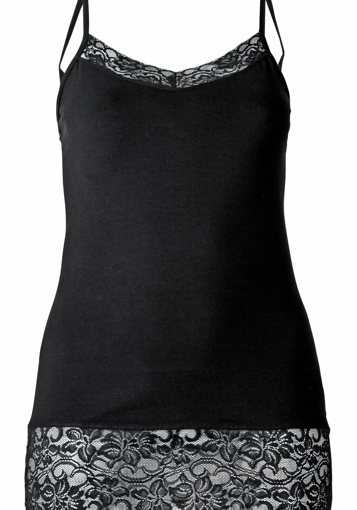 Spaghetti-Top mit breitem Spitzensaum