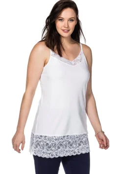 Spaghetti-Top mit breitem Spitzensaum