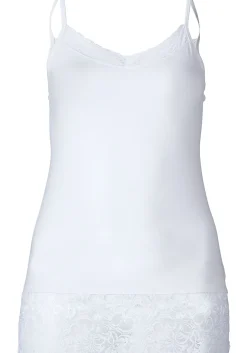 Spaghetti-Top mit breitem Spitzensaum