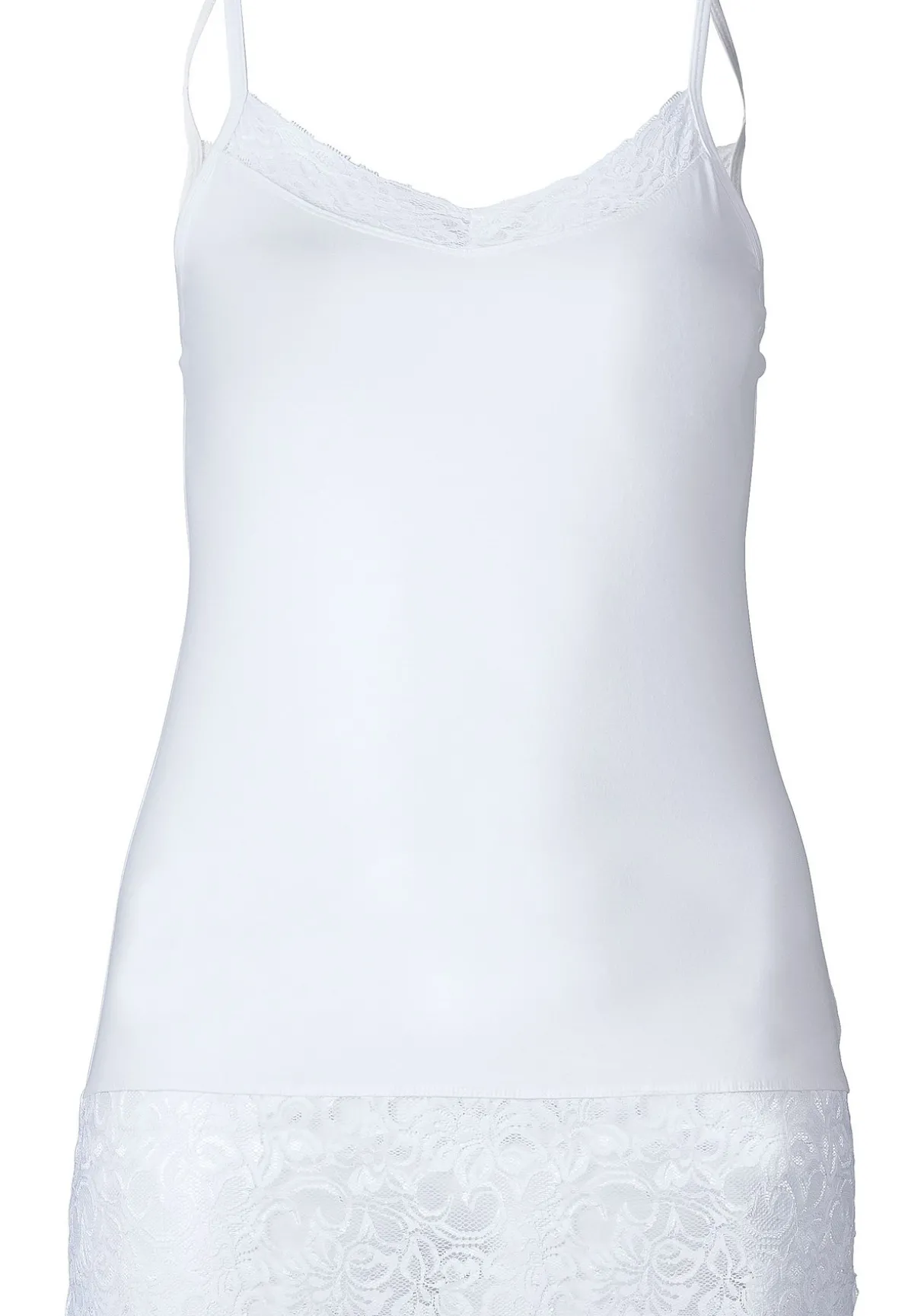 Spaghetti-Top mit breitem Spitzensaum