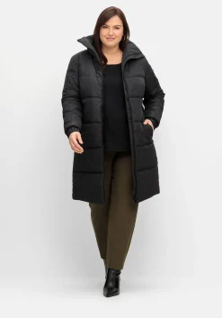 Steppmantel mit hohem Kragen, warm wattiert