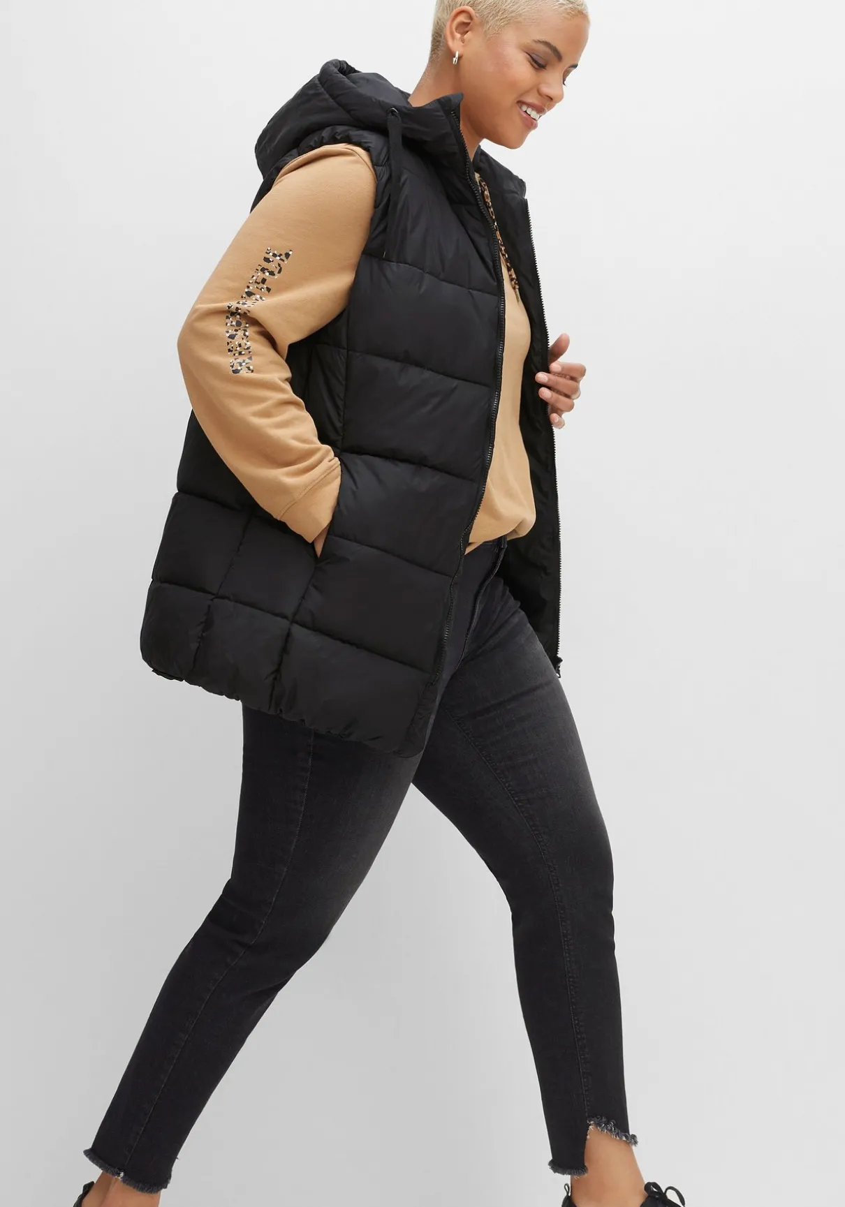 Steppweste in A-Linie, mit Kapuze und 2-Wege-Zipper