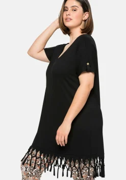 Strandshirt in Longform, mit Fransen am Saum