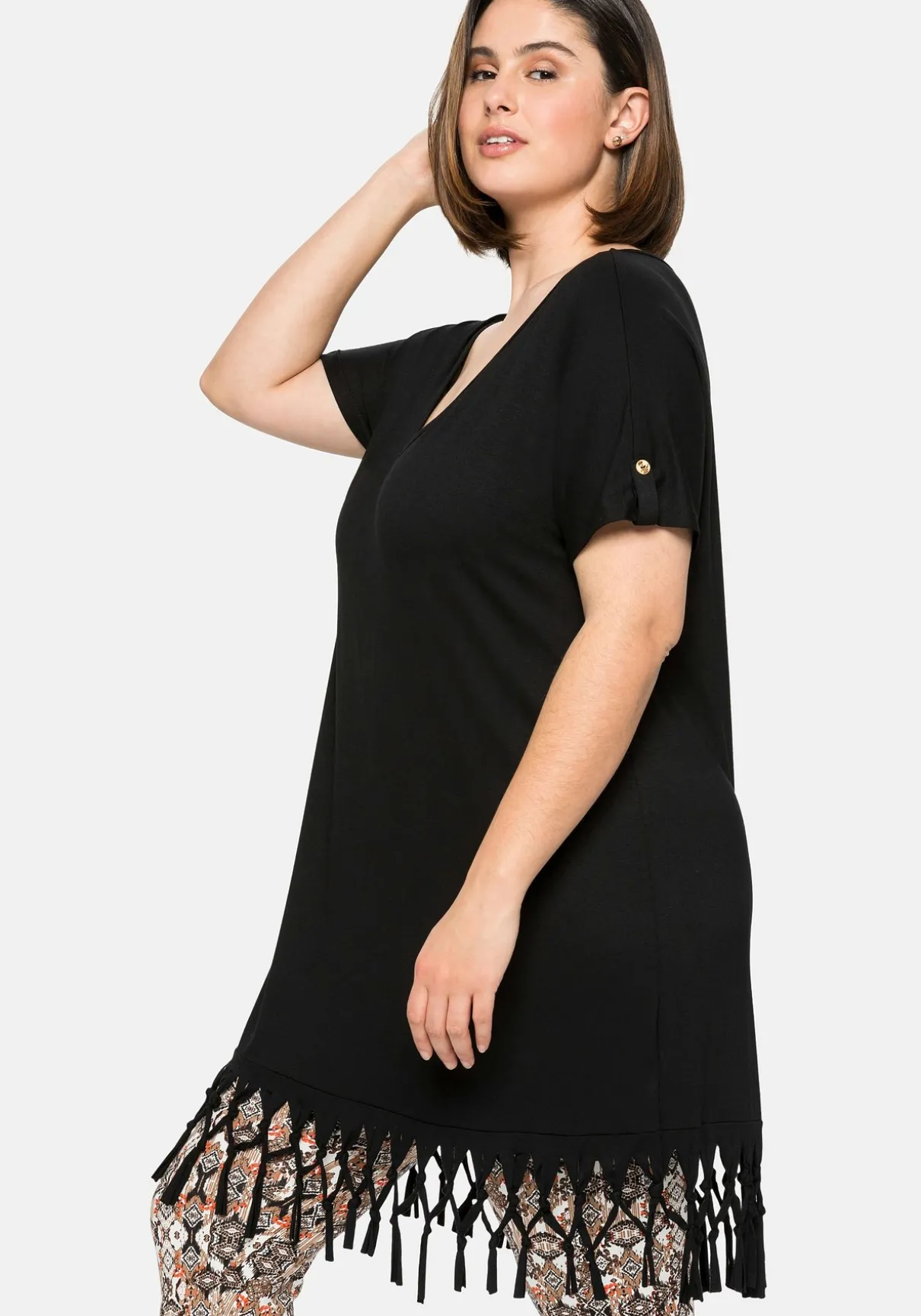 Strandshirt in Longform, mit Fransen am Saum