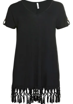 Strandshirt in Longform, mit Fransen am Saum