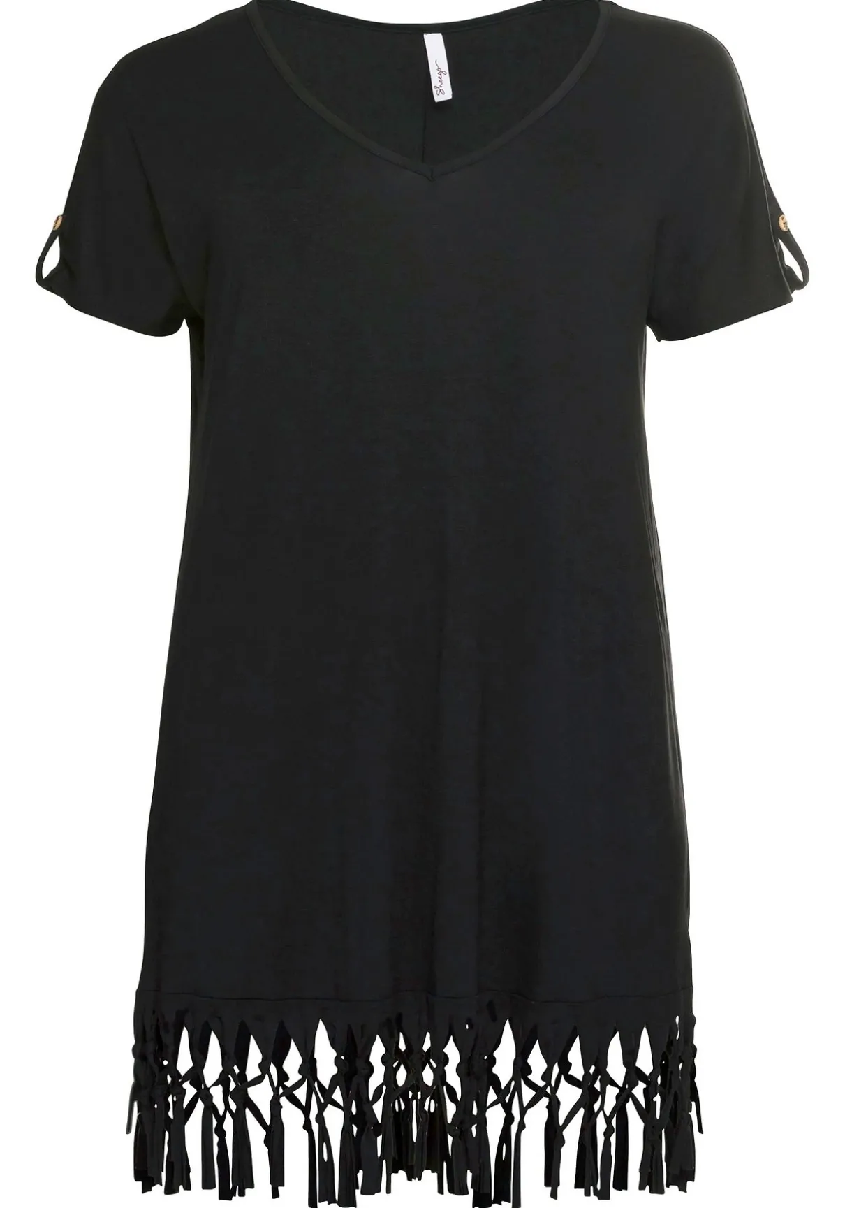 Strandshirt in Longform, mit Fransen am Saum