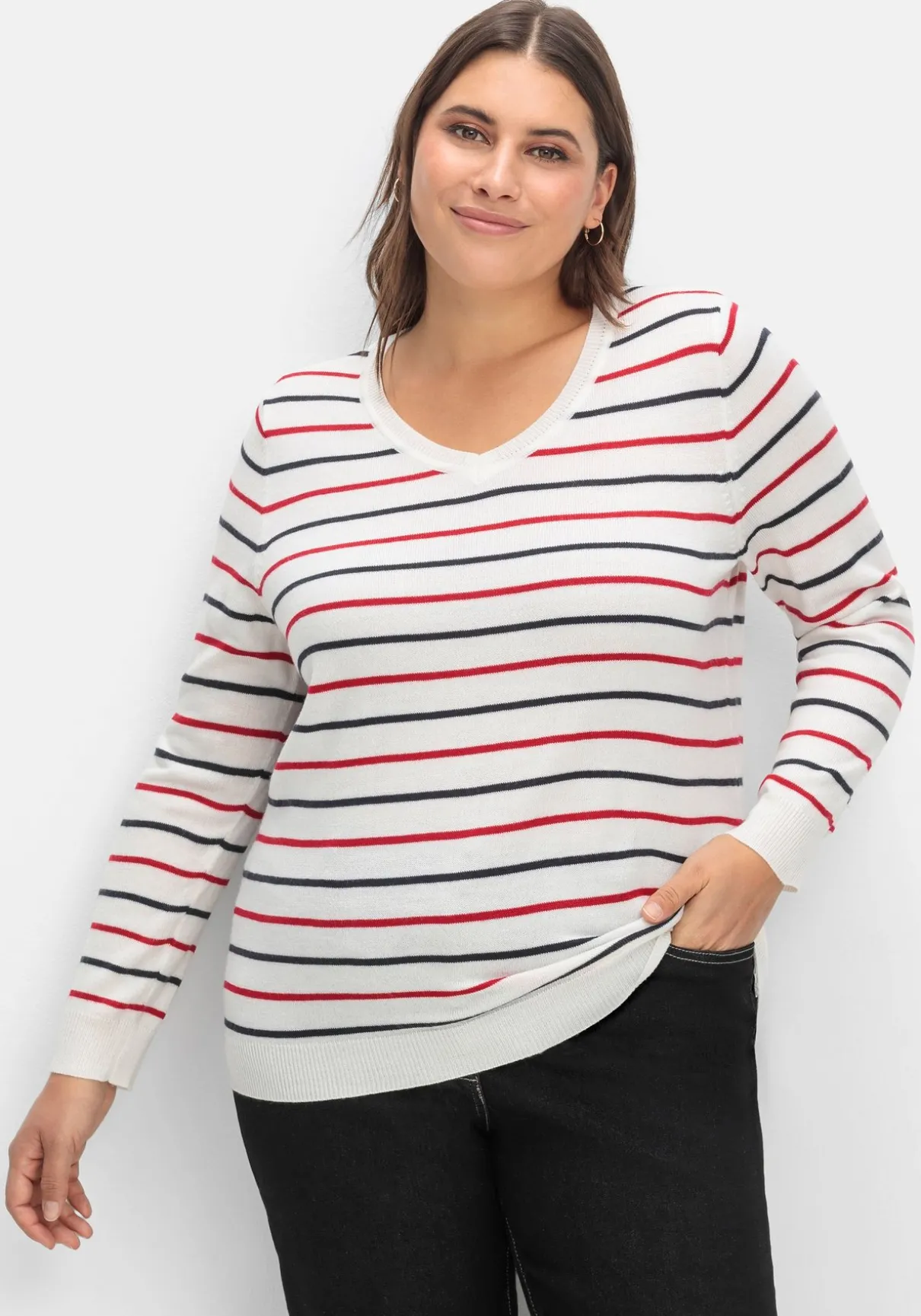 Streifen-Pullover mit Ripp-Abschlüssen