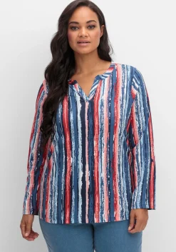 Streifenshirt im Batik-Look, mit Krempelärmeln