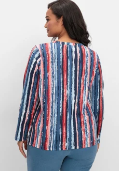 Streifenshirt im Batik-Look, mit Krempelärmeln