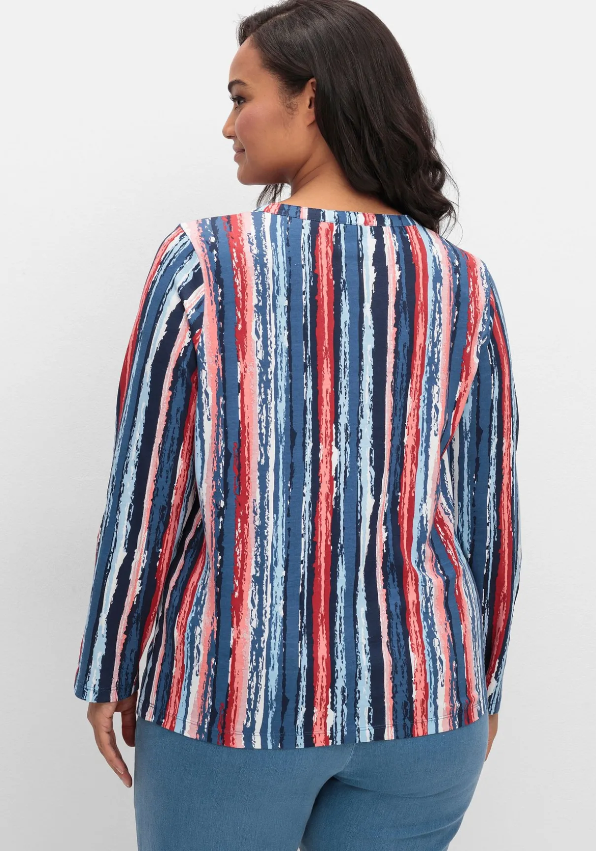 Streifenshirt im Batik-Look, mit Krempelärmeln