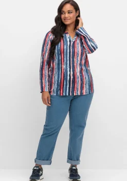 Streifenshirt im Batik-Look, mit Krempelärmeln