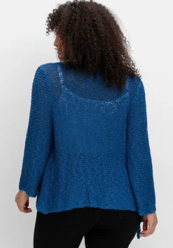 Strickjacke im Häkel-Look, mit zipfeligem Saum