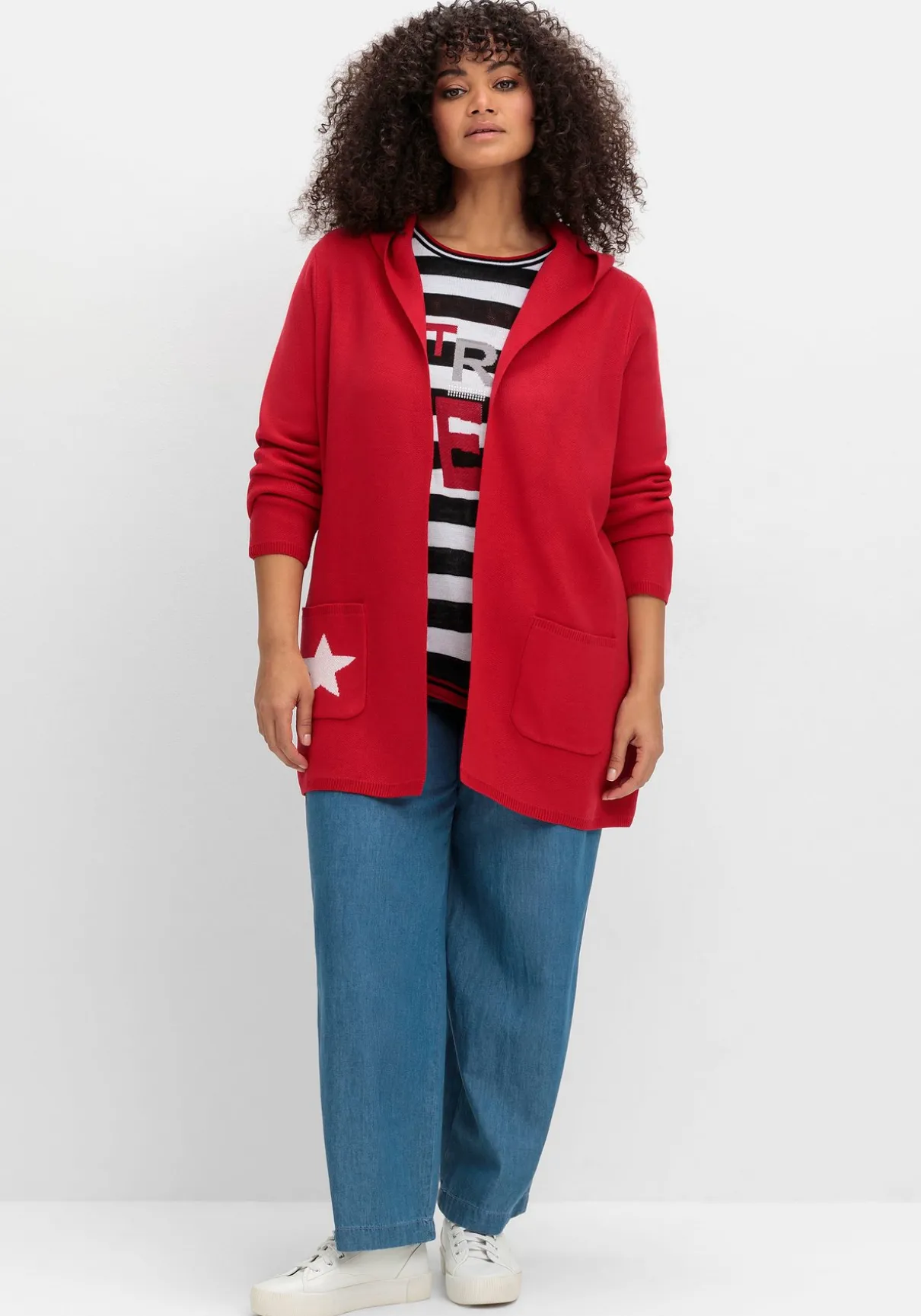 Strickjacke mit Kapuze und Jacquard-Details