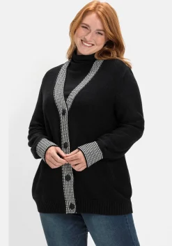 Strickjacke mit Kontrastdetails im Hahnentrittmuster