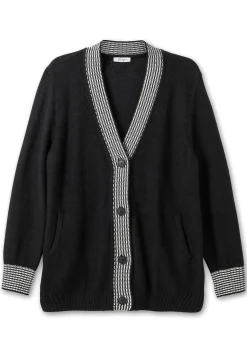 Strickjacke mit Kontrastdetails im Hahnentrittmuster