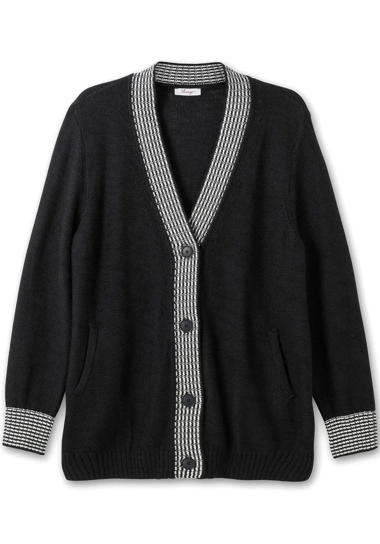 Strickjacke mit Kontrastdetails im Hahnentrittmuster