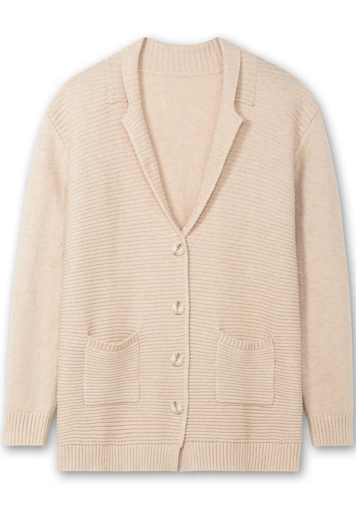 Strickjacke mit Reverskragen und Rippmuster vorn