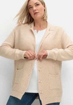 Strickjacke mit Reverskragen und Rippmuster vorn