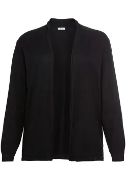 Strickjacke mit schmalem Schalkragen, offene Form