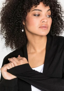 Strickjacke mit schmalem Schalkragen, offene Form