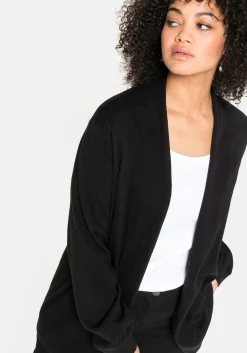 Strickjacke mit schmalem Schalkragen, offene Form