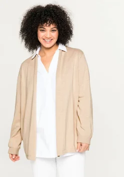 Strickjacke mit schmalem Schalkragen, offene Form