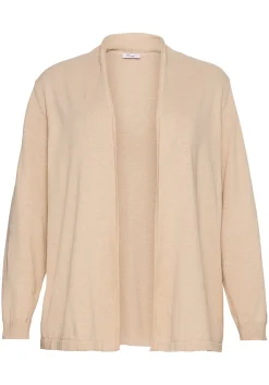 Strickjacke mit schmalem Schalkragen, offene Form