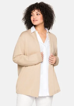 Strickjacke mit schmalem Schalkragen, offene Form