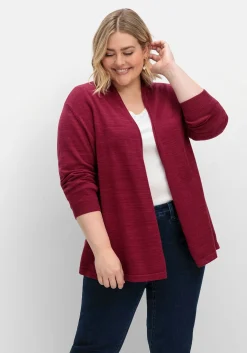 Strickjacke mit schmalem Schalkragen, offene Form