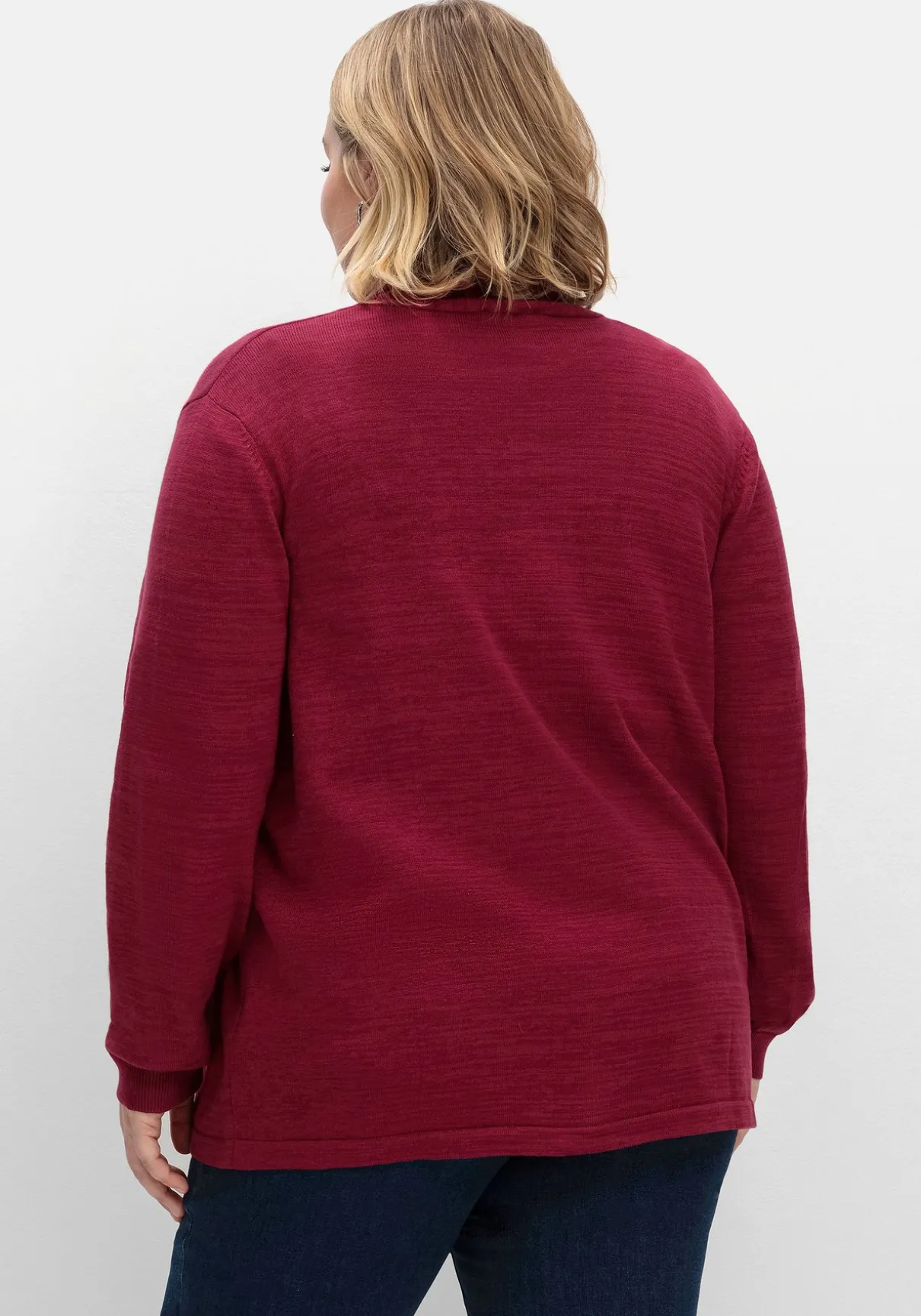 Strickjacke mit schmalem Schalkragen, offene Form