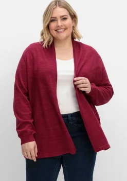 Strickjacke mit schmalem Schalkragen, offene Form