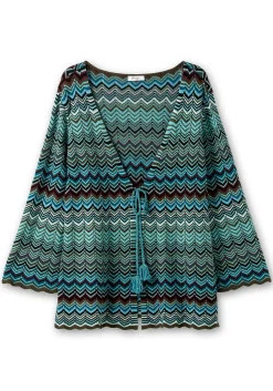 Strickjacke mit Trompetenärmeln, im Zickzackmuster