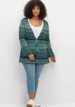 Strickjacke mit Trompetenärmeln, im Zickzackmuster