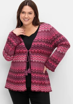 Strickjacke mit Trompetenärmeln, im Zickzackmuster