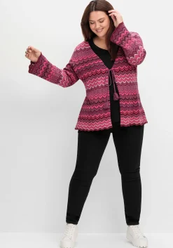 Strickjacke mit Trompetenärmeln, im Zickzackmuster