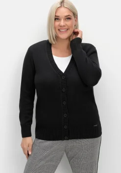 Strickjacke mit V-Ausschnitt und Knöpfen, tailliert