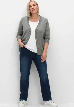 Strickjacke mit V-Ausschnitt und Knöpfen, tailliert