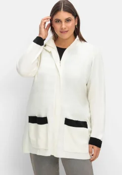 Strickjacke mit verdecktem Zipper und Kontrastdetails