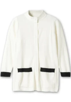 Strickjacke mit verdecktem Zipper und Kontrastdetails