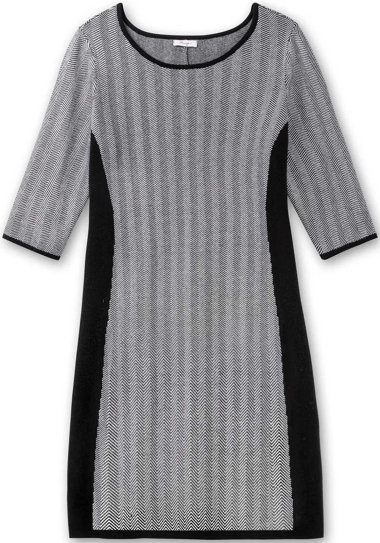 Strickkleid im Fischgrätmuster, mit Kontrastdetails