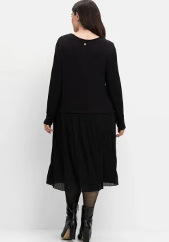 Strickkleid mit Plisseerock aus Chiffon