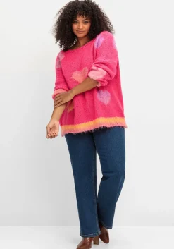 Strickpullover mit Herz-Intarsien, im Oversized-Schnitt