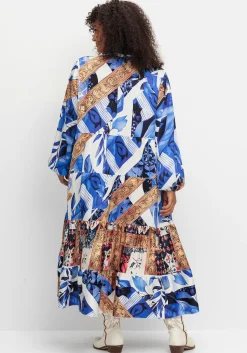 Stufiges Maxikleid mit Ballonärmeln und V-Ausschnitt