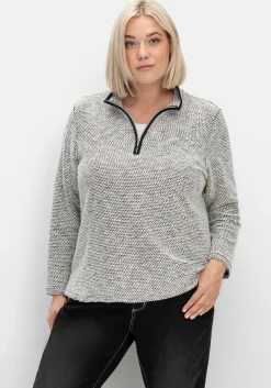 Sweatshirt in Bouclé-Qualität, mit Troyerkragen