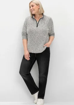 Sweatshirt in Bouclé-Qualität, mit Troyerkragen