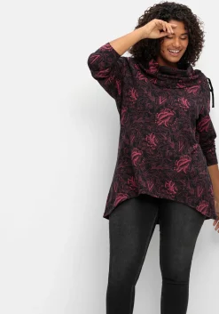 Sweatshirt in Longform mit weitem Kragen